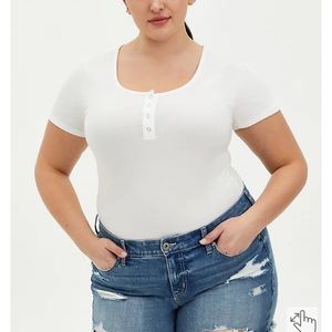 Torrid White Ribbed Henley Tee